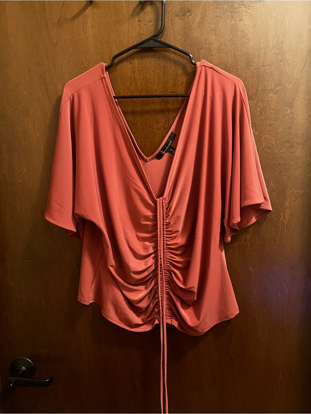 White House Black Market Dusty Rose Ruched V-Neck Top
